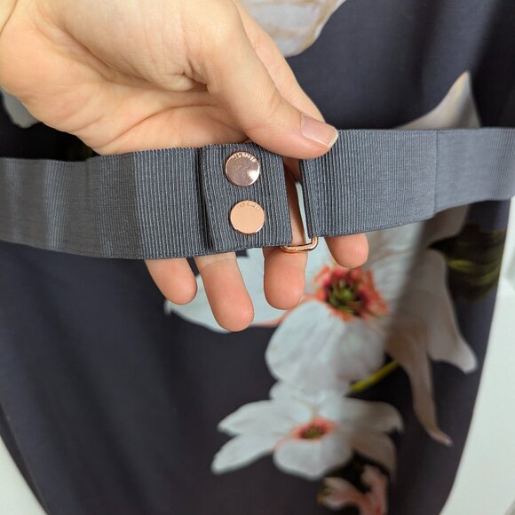 Ted Baker | Gray Floral Belted Sheath Midi Dress Size 4 - Picture 13 of 13